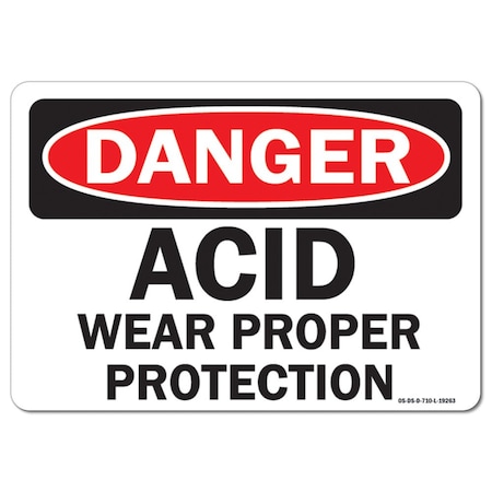 Signmission OSHA Danger Decal, Acid Wear Proper Protection, 18in X 12in Decal, 12" H, 18" W, Landscape OS-DS-D-1218-L-19263